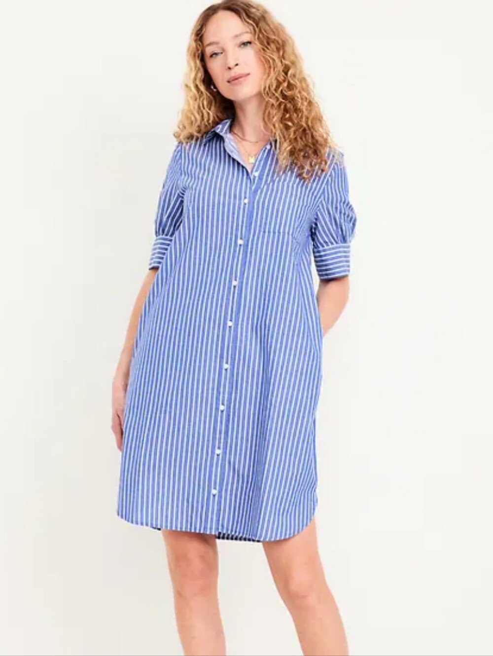 NWT Old Navy Blue Stripe Button-Front Shirt Dress